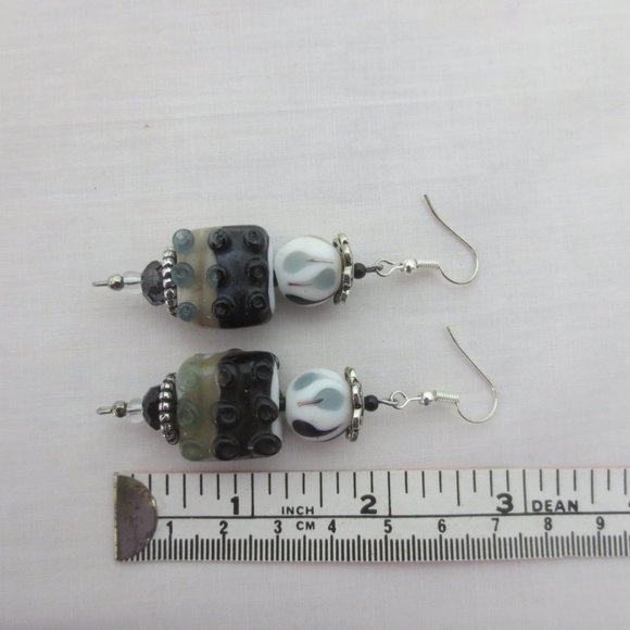 New Chunky Black Gray Glass Hand Crafted Earrings - Picture 4 of 6